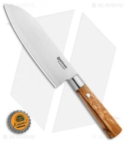 Boker Damascus Olive 6.75" Santoku Kitchen Knife Olive Wood -Boker Shop Boker Damascus Olive Santoku Knife Olive Wood 6.75 Damascus 130437DAM BHQ 111156 LS Bottlecap