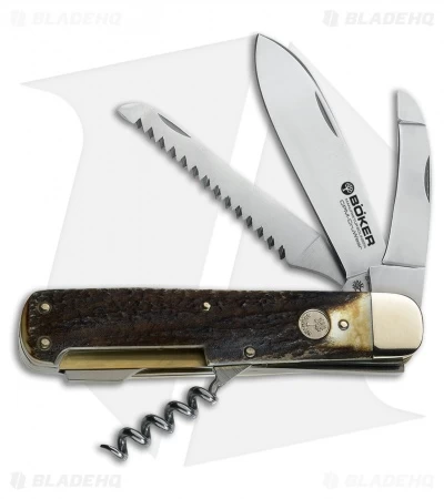 Boker Hunters Quadro Pocket Knife 4.375" Jigged Stag CPM-CruWear (110649) 3 Boker Hunters Quadro Pocket Knife 4.375" Jigged Stag CPM-CruWear (110649)