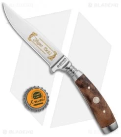 Boker Jager Gold Gobec Nicker Fixed Blade Knife Walnut Wood (4" Satin) 122532 -Boker Shop Boker Jager Gold Gobec Nicker Walnut Wood Satin 122532 BHQ 90295 jr bottlecap