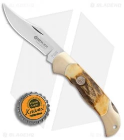 Boker Junior Scout Lockback Knife Stag (2.6" Satin) 111910 -Boker Shop Boker Junior Scout Stag satin BHQ 86595 er bottlecap
