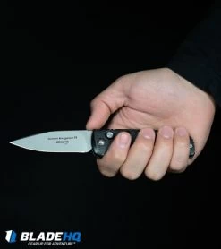 Boker Kalashnikov Limited Edition Dagger Automatic Knife (3.25" Damascus) -Boker Shop Boker Kalashnikov Automatic Knife Black Bead Blast KALS74 BHQ 0103 kp in hand web 18