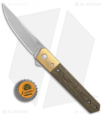 Boker Kwaiken Flipper Knife Canvas Micarta/Brass Bolster (3.5" Stonewash) 6 Boker Kwaiken Flipper Knife Canvas Micarta/Brass Bolster (3.5" Stonewash) - Image 4