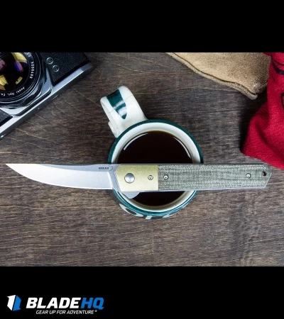 Boker Kwaiken Flipper Knife Canvas Micarta/Brass Bolster (3.5" Stonewash) 7 Boker Kwaiken Flipper Knife Canvas Micarta/Brass Bolster (3.5" Stonewash) - Image 5