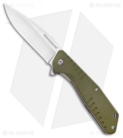 Boker Magnum Coccodrillo Vero Liner Lock Knife OD Green G10 (3.125" Satin) 3 Boker Magnum Coccodrillo Vero Liner Lock Knife OD Green G10 (3.125" Satin)