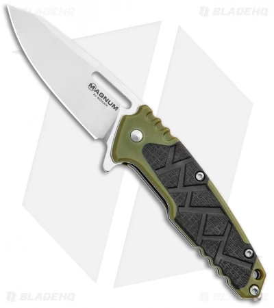 Boker Magnum Enok Frame Lock Knife Black/OD Green FRP (2.6" Satin) 01MB232 3 Boker Magnum Enok Frame Lock Knife Black/OD Green FRP (2.6" Satin) 01MB232