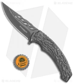 Boker Magnum Liner Lock Knife Gray Flaming Skull (3.74" Gray) 01MB733 -Boker Shop Boker Magnum LL Gray Flaming Skull Gray 01MB733 BHQ 111673 jr bottlecap