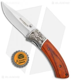 Boker Magnum Turul II Liner Lock Knife Pakka Wood (3.1" Satin) -Boker Shop Boker Magnum Turul II LL Pakka Wood Satin 01SC354 BHQ 111804 jr bottlecap