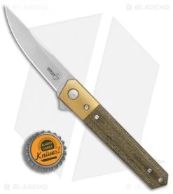 Boker Mini Kwaiken Exclusive Flipper Knife Brass/Micarta (3" Stonewash VG-10) -Boker Shop Boker Mini Kwaiken Brass Green Micarta SW BHQ 77840 er bottlecap