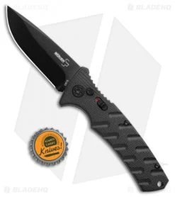 Boker Plus Strike Drop Point Automatic Knife (3.25" Black D2) -Boker Shop Boker Plus Strike Bowie Auto Black 01BO433NSOI BHQ 97031 jr bottlecap