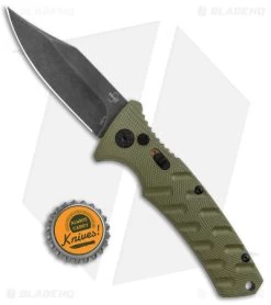 Boker Plus Strike Bowie Automatic Knife OD Green (3.25" Black SW) -Boker Shop Boker Plus Strike Bowie Auto OD Green Black Wash BHQ 125301 jr bottlecap