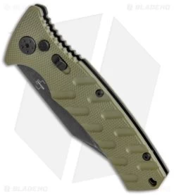 Boker Plus Strike Bowie Automatic Knife OD Green (3.25" Black SW) -Boker Shop Boker Plus Strike Bowie Auto OD Green Black Wash BHQ 125301 jr spine