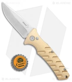 Boker Plus Strike Brass Automatic Knife (3.25" Stonewash) -Boker Shop Boker Plus Strike Brass Auto SW 01BO399NSOI BHQ 107937 jr bottlecap