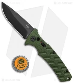 Boker Plus Strike Drop Point Automatic Knife OD Green (3.25" Black D2) -Boker Shop Boker Plus Strike DP Auto OD Green Black BHQ 97033 jr bottlecap