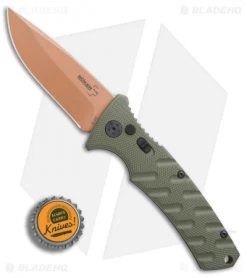 Boker Strike Desert Warrior Automatic Knife OD Green (3.25" D2 Copper) -Boker Shop Boker Strike drop point Desert Warrior OD Green copper BHQ 70998 er bottlecap
