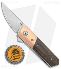 Boker Stubby Kwaiken Exclusive Flipper Knife Cu/Green Micarta (2" Satin) -Boker Shop Boker Stubby Kwaiken Flipper Brass Bolster Green Canvas Micarta Satin 01BO229SOI BHQ 107932 jr bottlecap