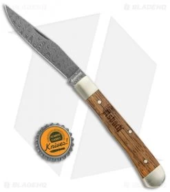 Boker Trapper Asbach Uralt Slip Joint Knife Oak Wood (3.35" Damascus) -Boker Shop Boker Trapper Asbach Uralt SJ Oak Wood Damascus BHQ 137743 jr bottlecap