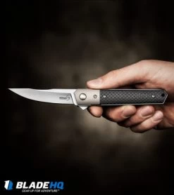 Boker Mini Kwaiken Exclusive Tuxedo Flipper Knife CF/Titanium (3" Satin VG-10) -Boker Shop boker mini kwaiken tuxedo BHQ 36330 dl hand